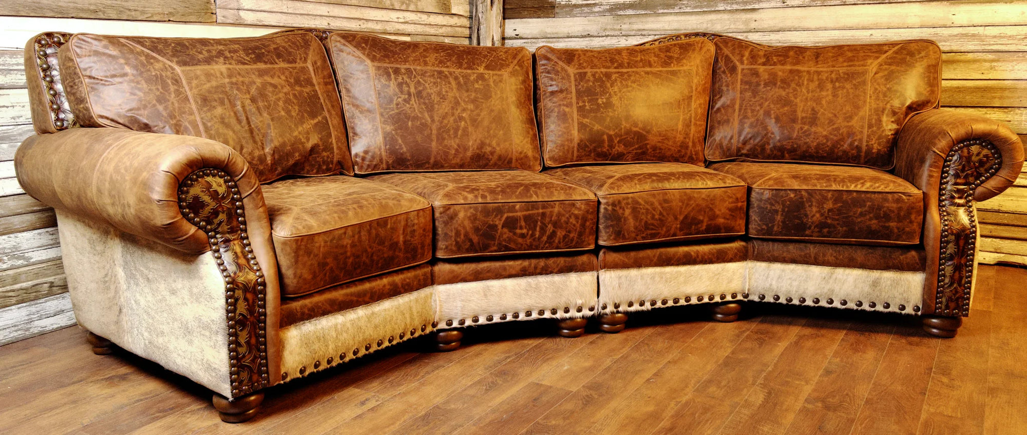 Ranch Curved 4 seat Conversation Sofa Leather Hair on Hide