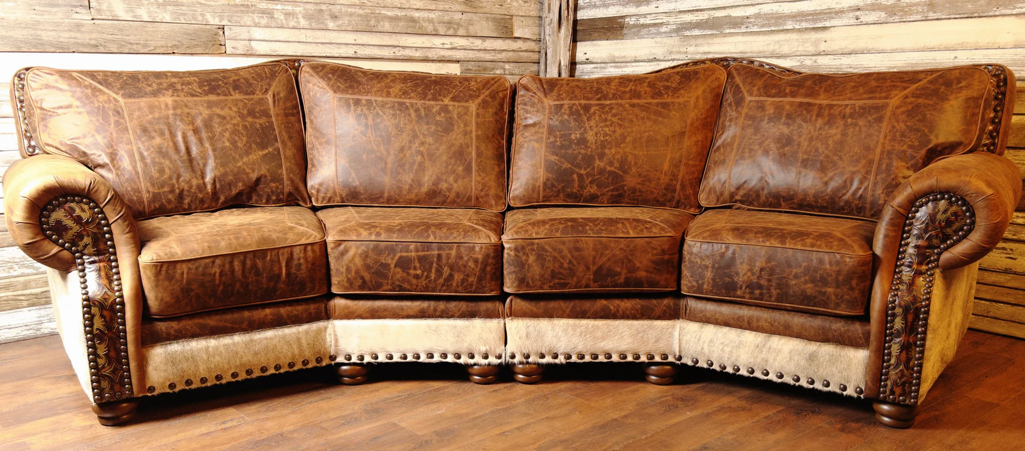 Ranch Curved 4 seat Conversation Sofa Leather Hair on Hide