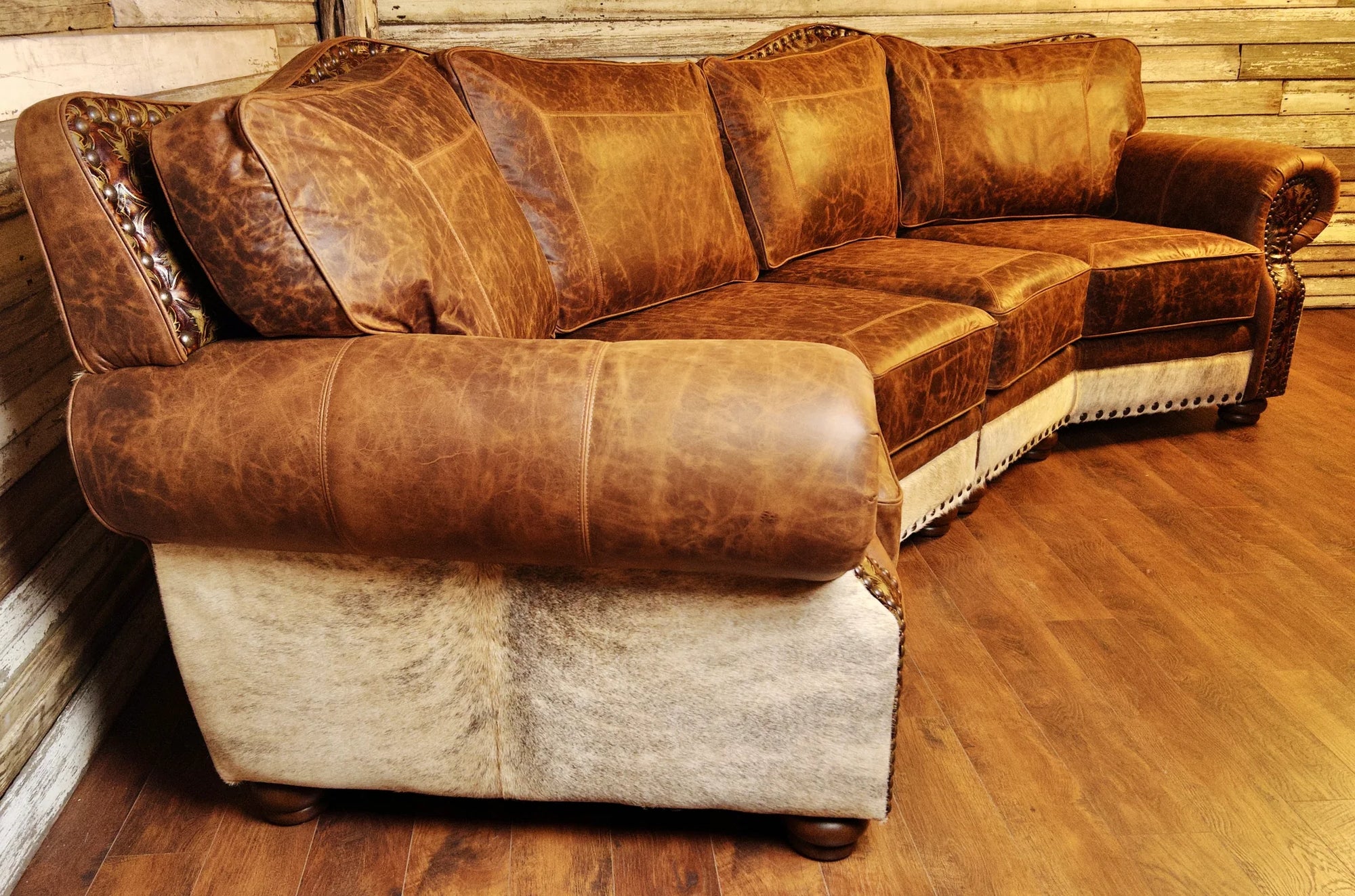 Ranch Curved 4 seat Conversation Sofa Leather Hair on Hide
