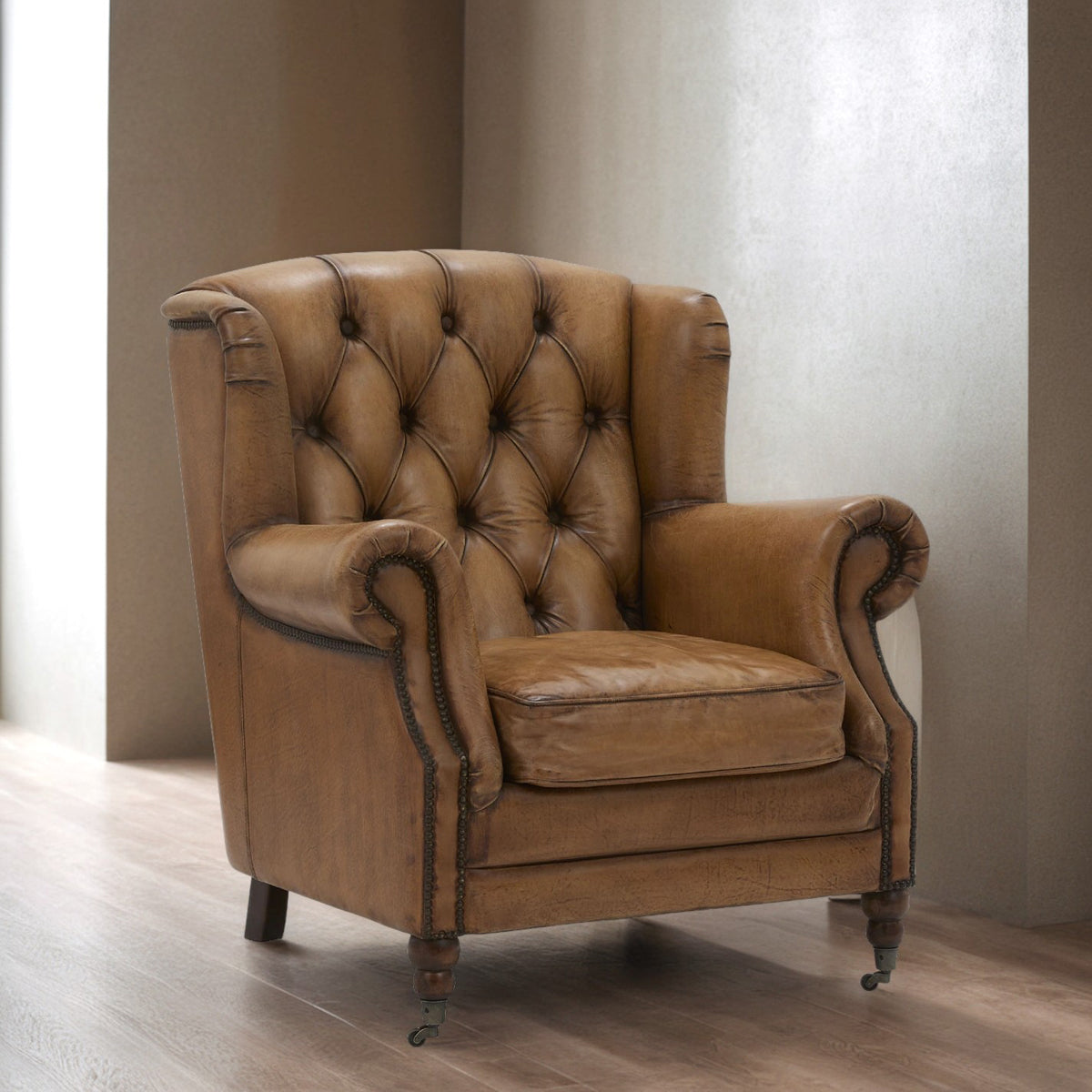 FLORENCE ARMCHAIR IN ANTIQUED BUFFALO