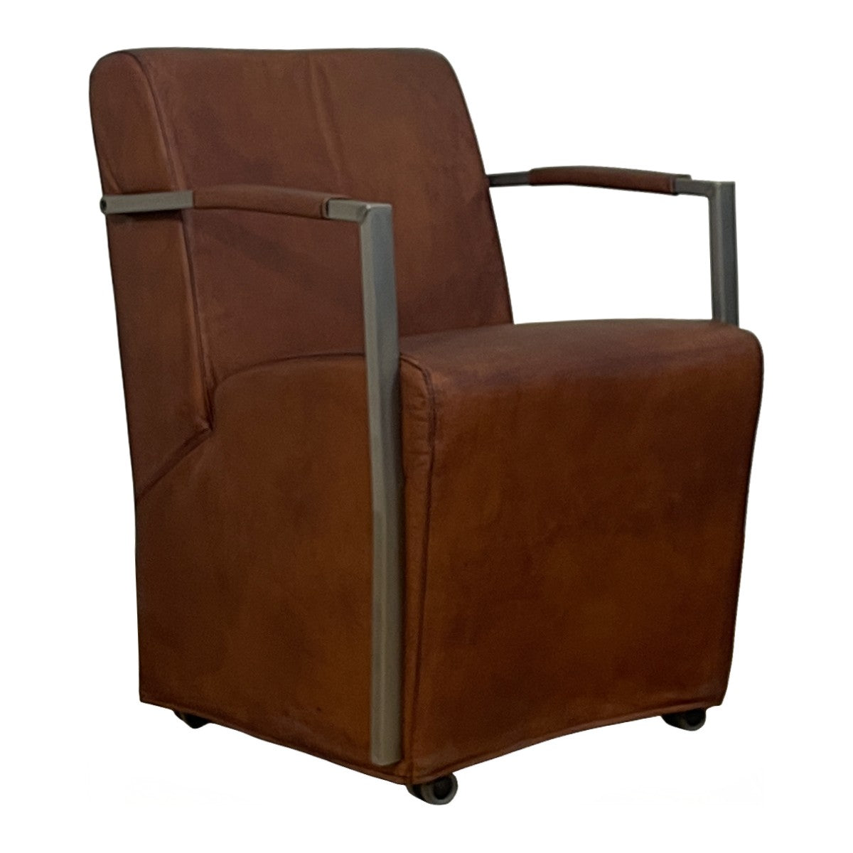Bock Chair with Metal Arms in Light Brown Leather