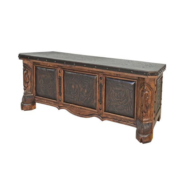 Tooled Leather Carved Executive Desk