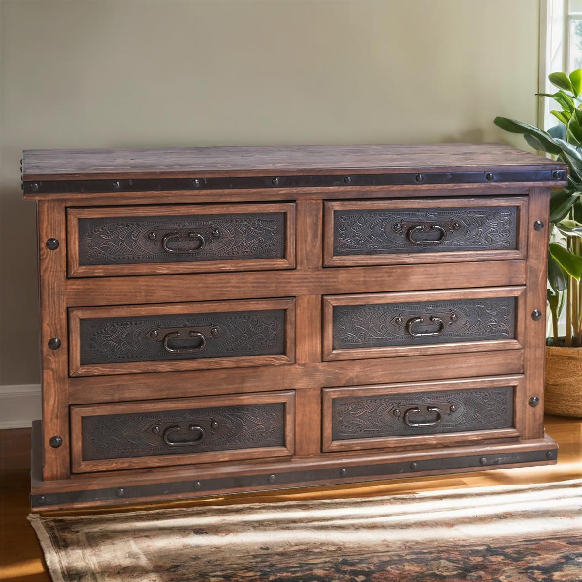 Silverton Tooled King Bed Leather & Iron