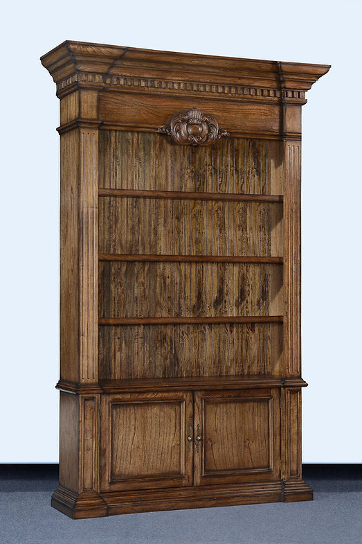 Tall Bookcase Display Cabinet Rustic Pecan