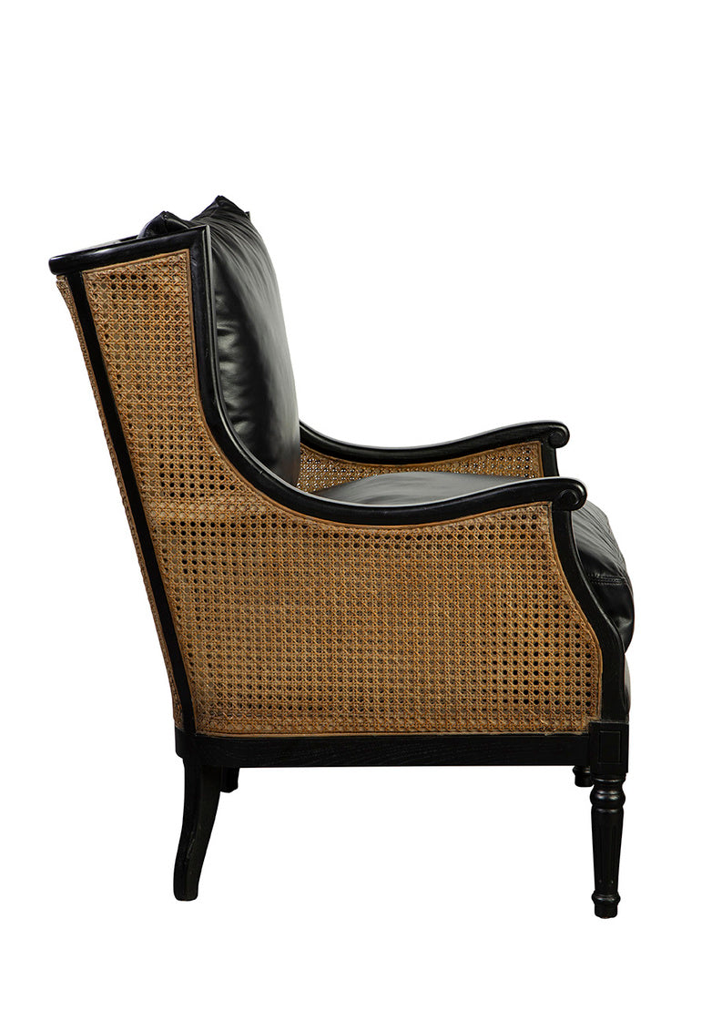 Black Tova Occasional Leather and Rattan Chair