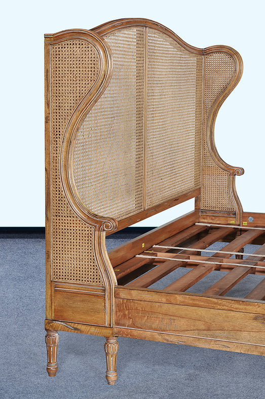King Winged Woven Cane Headboard Footboard Bed Rustic Beachwood