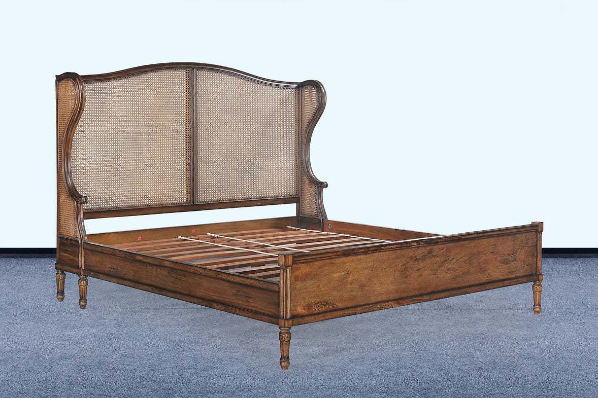King Winged Woven Cane Headboard Footboard Bed Rustic Pecan