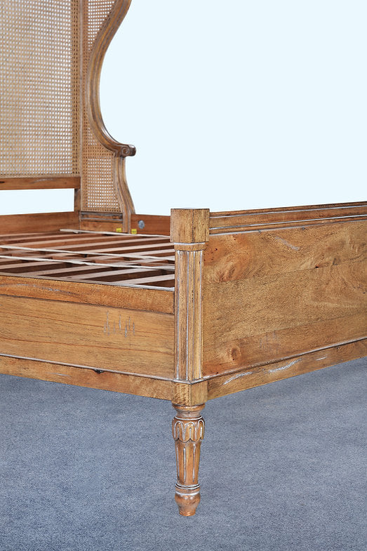 King Winged Woven Cane Headboard Footboard Bed Rustic Beachwood