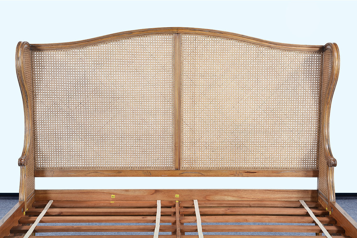 King Winged Woven Cane Headboard Footboard Bed Rustic Beachwood