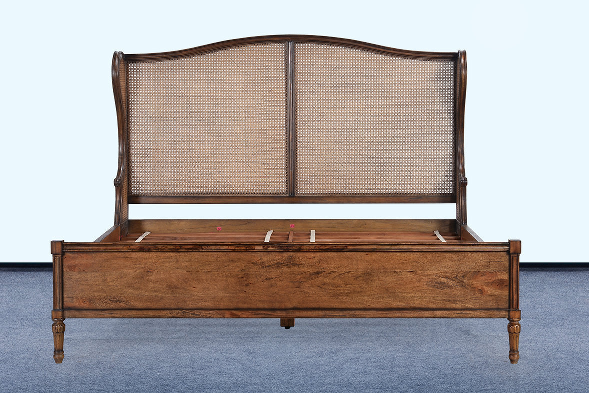 King Winged Woven Cane Headboard Footboard Bed Rustic Pecan