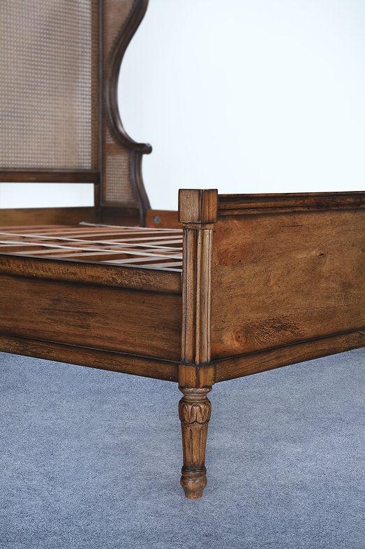 King Winged Woven Cane Headboard Footboard Bed Rustic Pecan