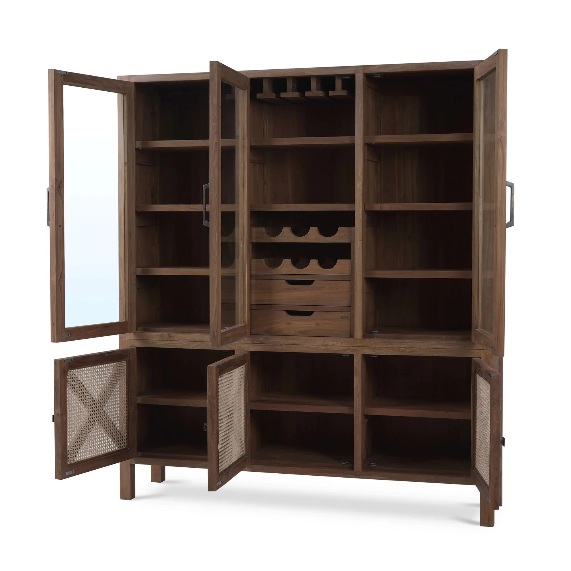 Silvia Reclaimed Teak Wine Cabinet In Teak Straw Wash w Rattan