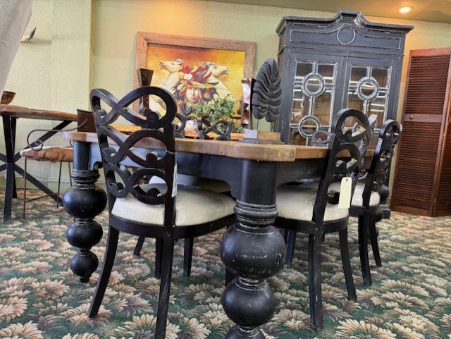 Steven Shell Lewis Dining Chair Black Distressed w/ Linen Bottom (Set of 6)