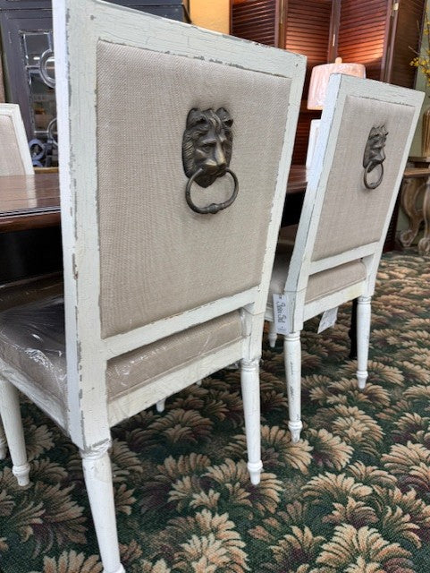 Steven Shell London Dining Chair w/ Lion Head White Crackle Gothic Set of 4