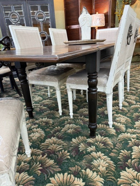 Farmhouse Leg Dining Table Black and Stain Extension Dining Table