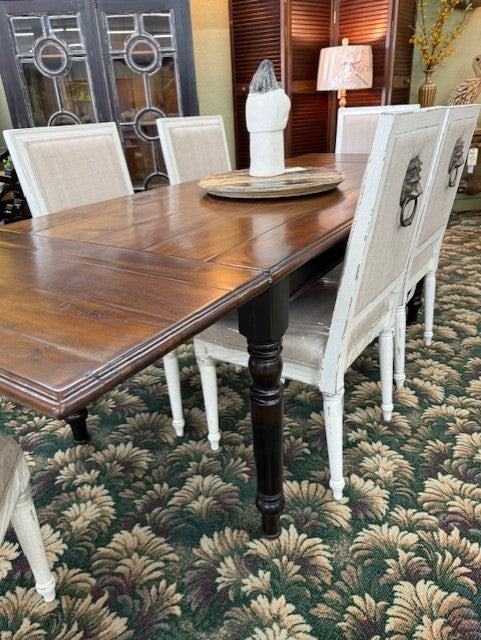 Farmhouse Leg Dining Table Black and Stain Extension Dining Table