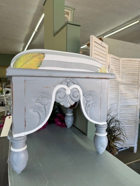 Steven Shell Upholstered Venetian Bench Grey Mist Distressed