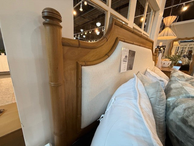 Bramble Chelsea Upholstered Bed Queen in Antique French Oak w/ Dinara Natural Fabric