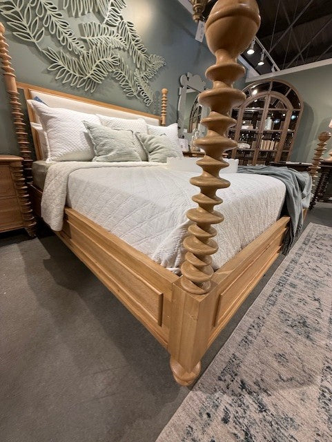 Bramble Milano Upholstered Queen Bed In Fruitwood w/ Arctic White Performance Fabric