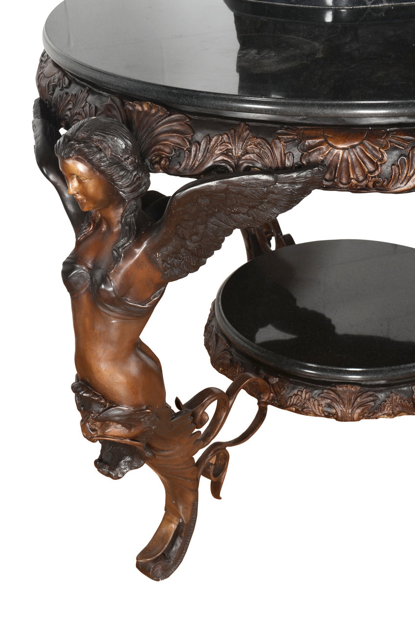 Bronze Angels with Marble Top 46" Round Entry Foyer Table - Furniture on Main