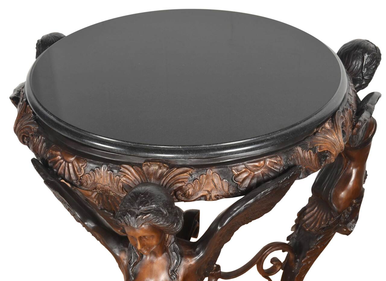 Bronze Angels with Marble Top 33" Foyer Table - Furniture on Main