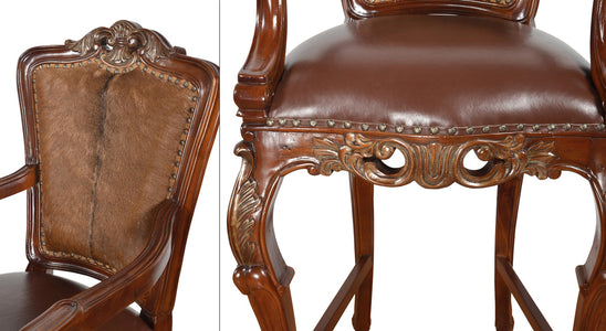 Elegant Western Chippendale Hair on Hide Barstool Set of 2 - Furniture on Main
