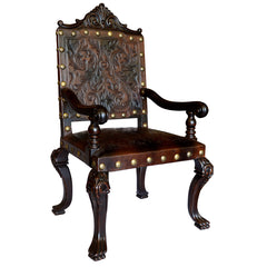 Spanish Carved Leather Arm Chair - Furniture on Main