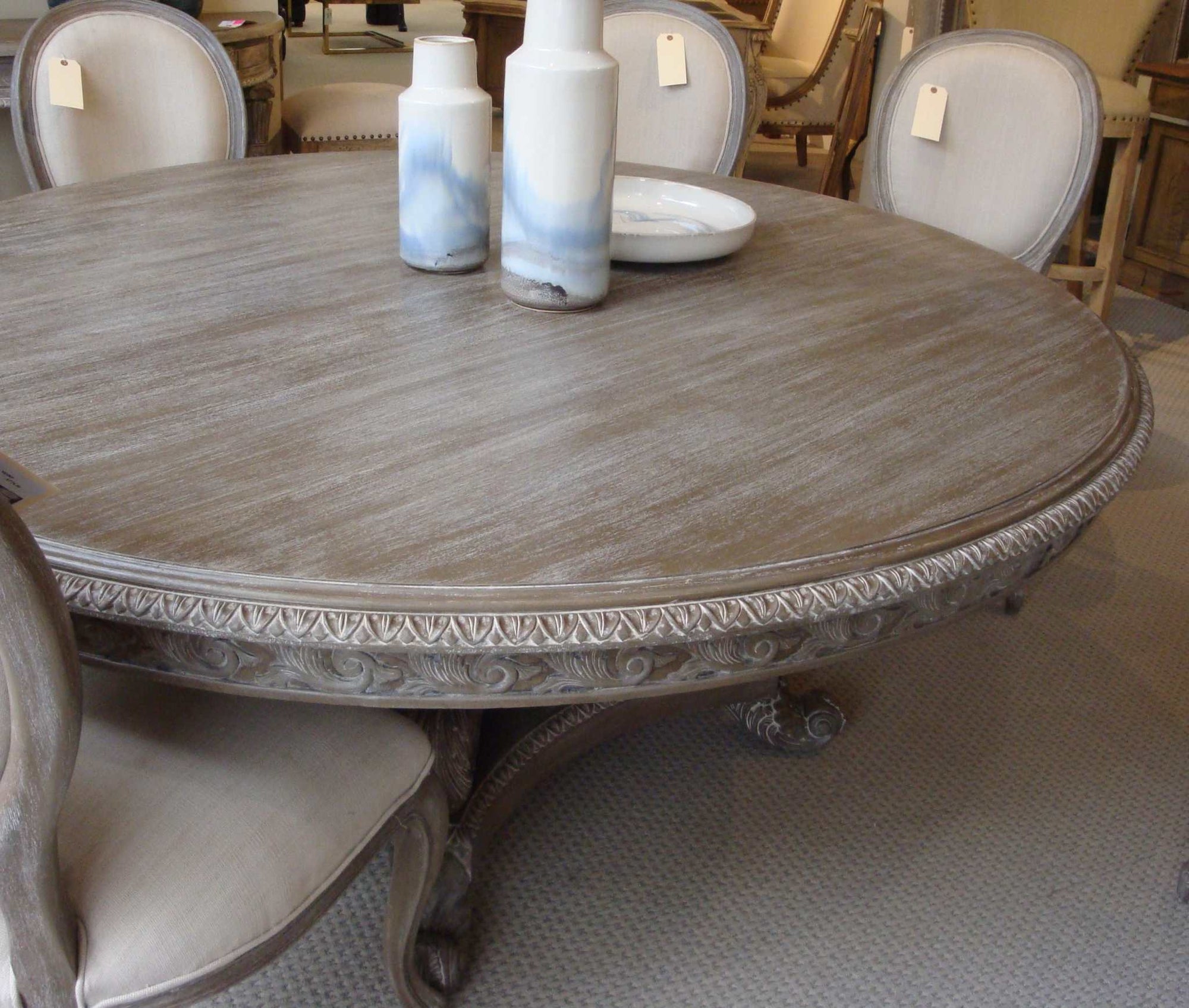 Angelia Majestic Hand Carved Parchment Pedestal 72" Dining Table - Furniture on Main
