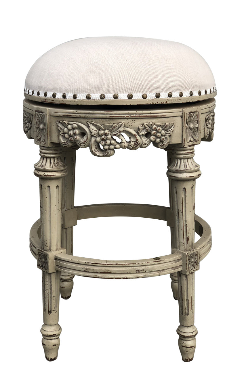 Hand Carved Swivel Parchment Counter Height Barstool set of 4 - Furniture on Main