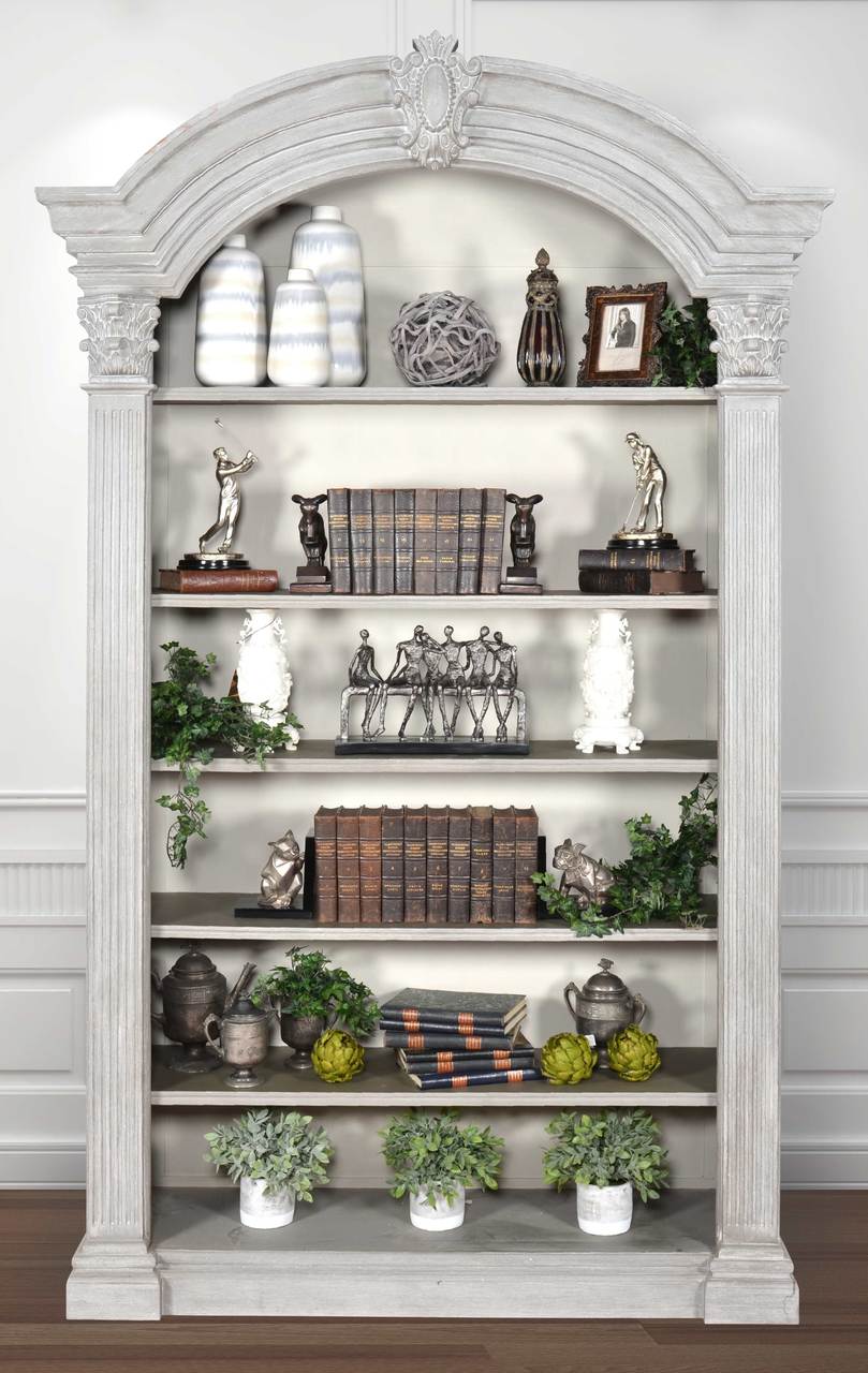 Arched Elegant Bookcase Misty Grey Finish - Furniture on Main