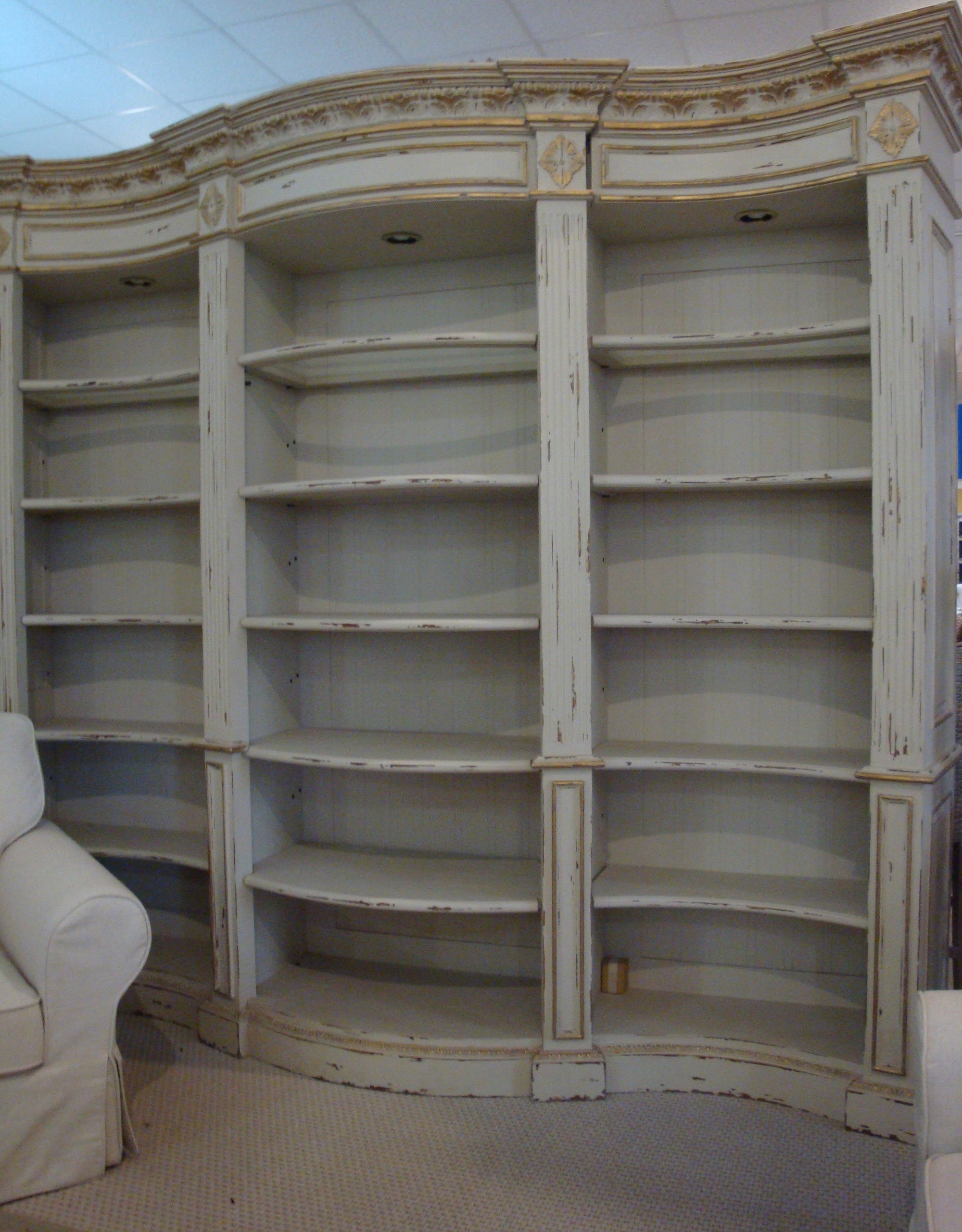 Windsor Curved Large Bookcase Display Shelf White distressed - Furniture on Main