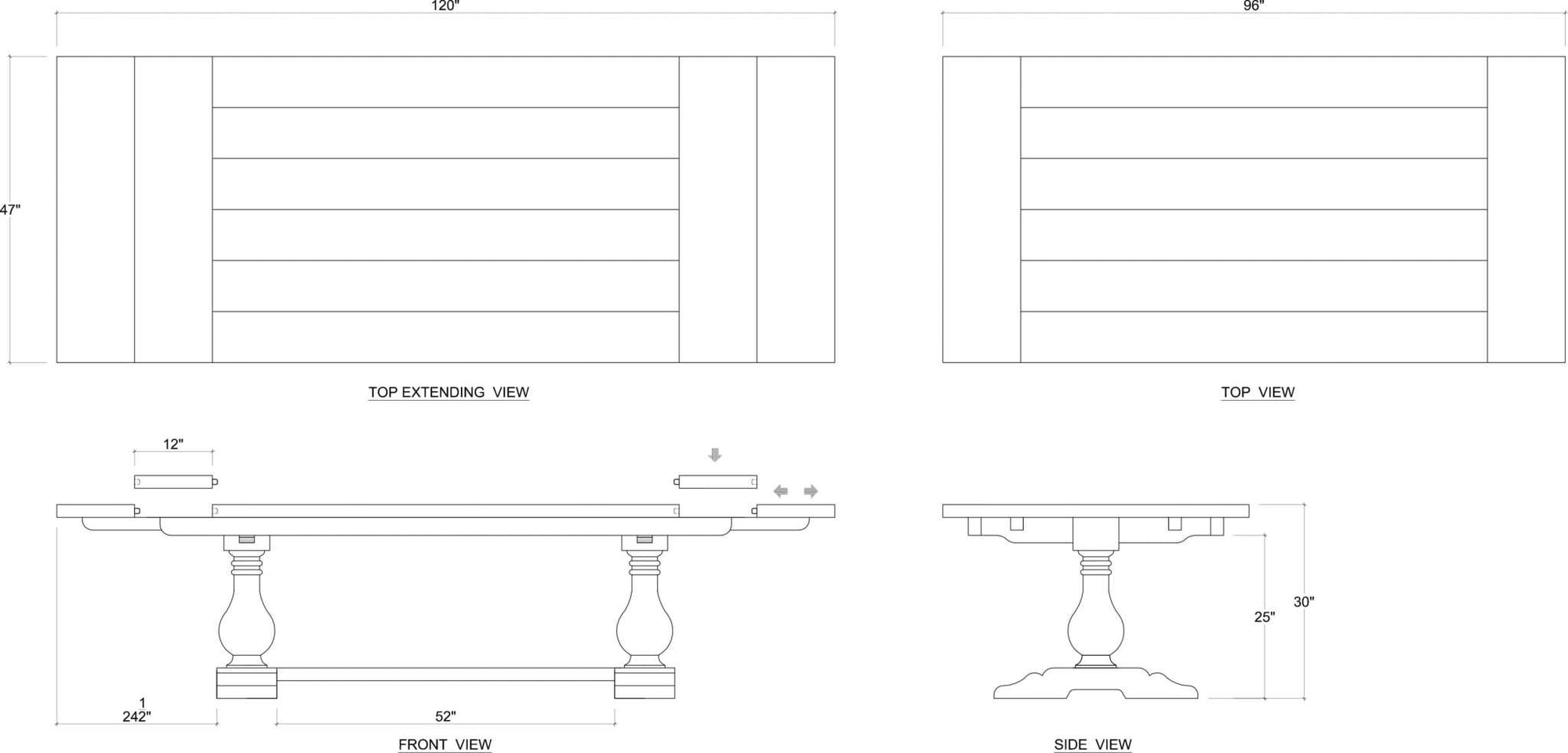 Bramble Trestle Extension Table 96'' extends to 120''