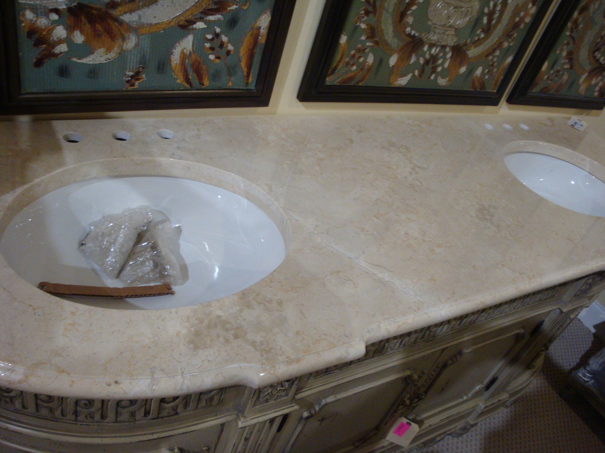 Parchment Double Carved Vanity Marble Top - Furniture on Main