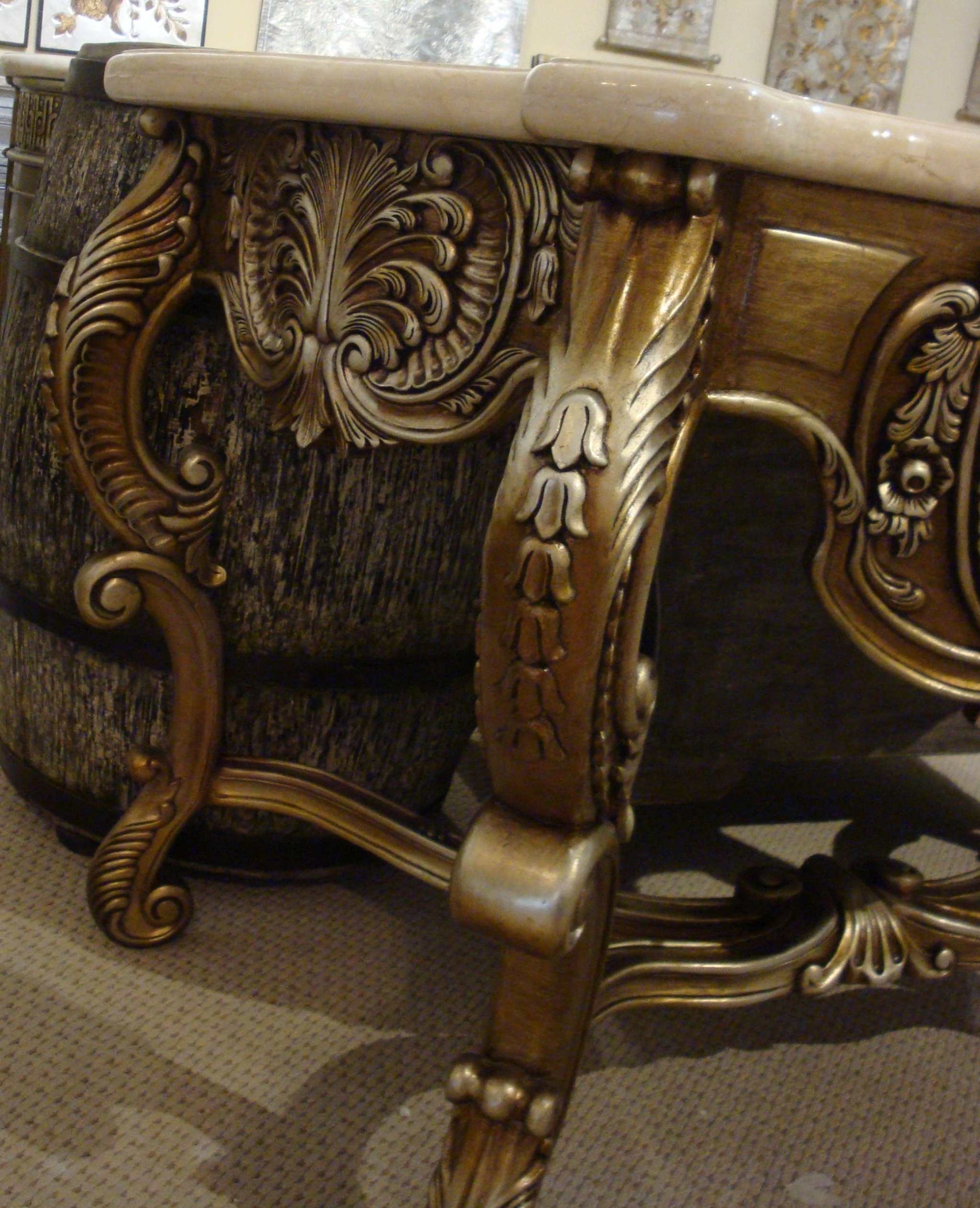 Gold Gilt Single Carved Vanity Marble Top - Furniture on Main