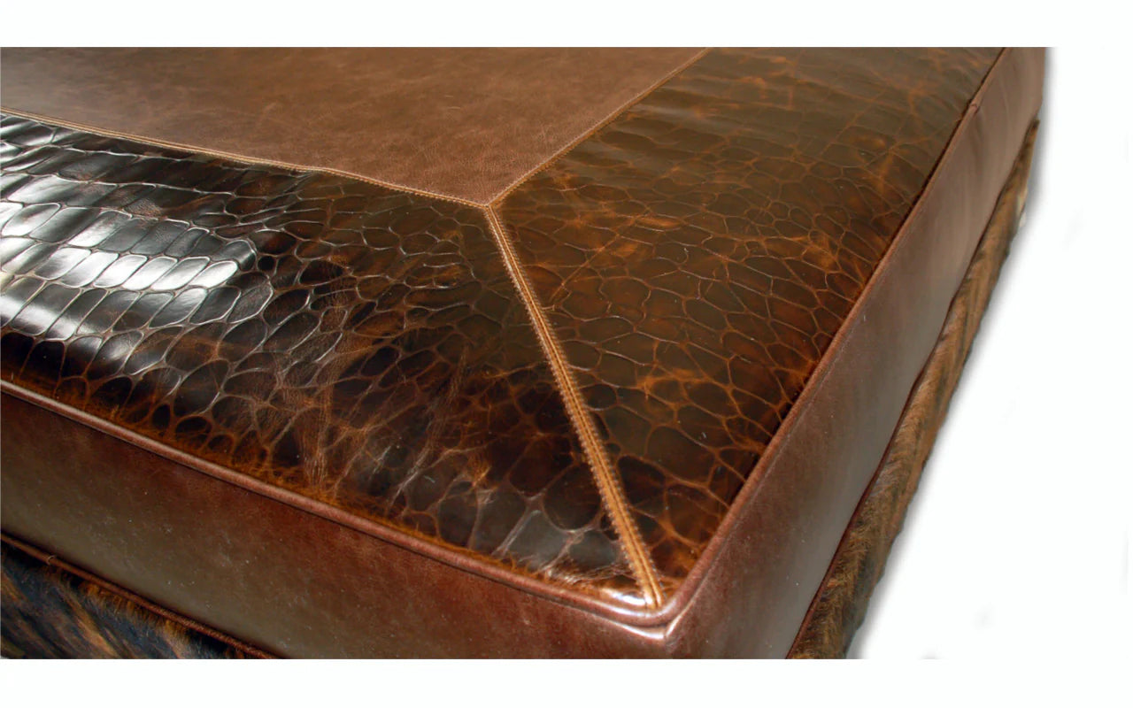 4' x 4' Large Cocktail Ottoman Gator embossed leather