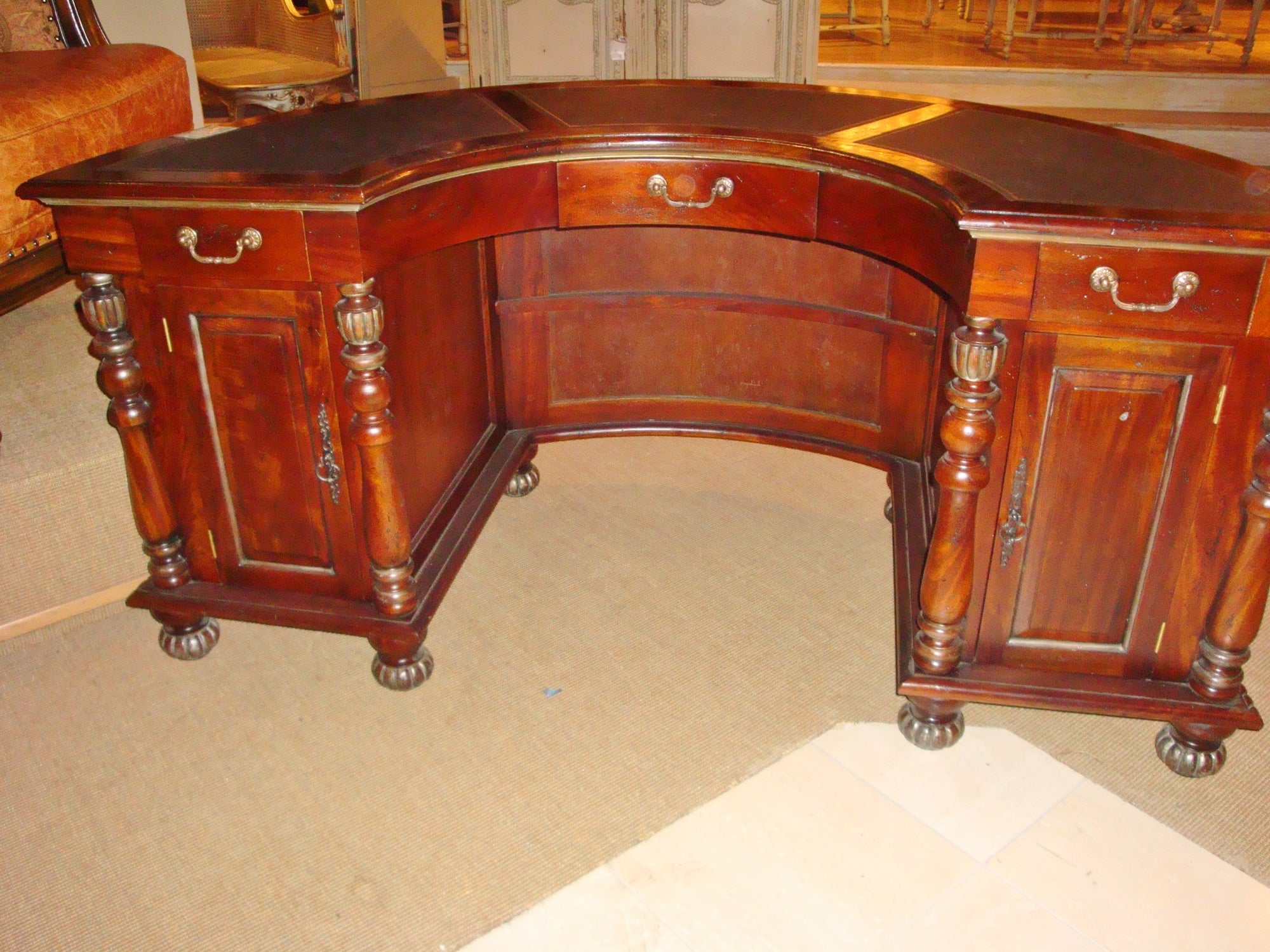 Demilune Inlay Mahogany Desk - Furniture on Main