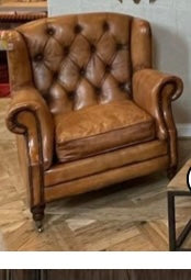 Antique Buffalo Top Grain Leather Accent Occasional Chair Wing
