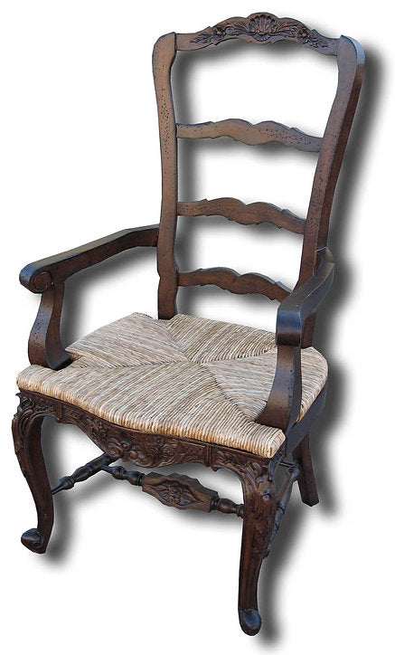 Farmhouse Ladderback Arm Chair Rush Seat Walnut Set of 2 - Furniture on Main