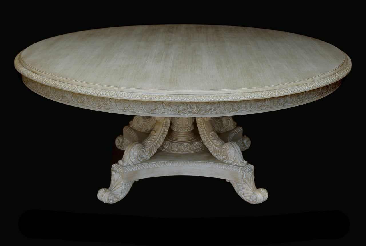 Angelia Off White Hand Carved Pedestal 72" Dining Table - Furniture on Main