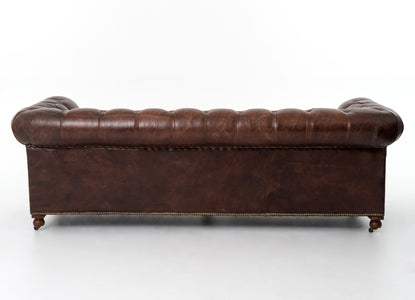 Chesterfield Style Button Tufted Leather Sofa Vintage Brown 95.5" - Furniture on Main