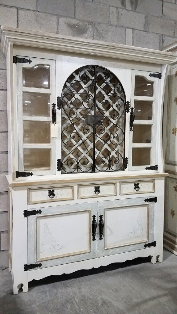 Farmhouse Hand Painted Buffet Hutch Wine Cabinet White