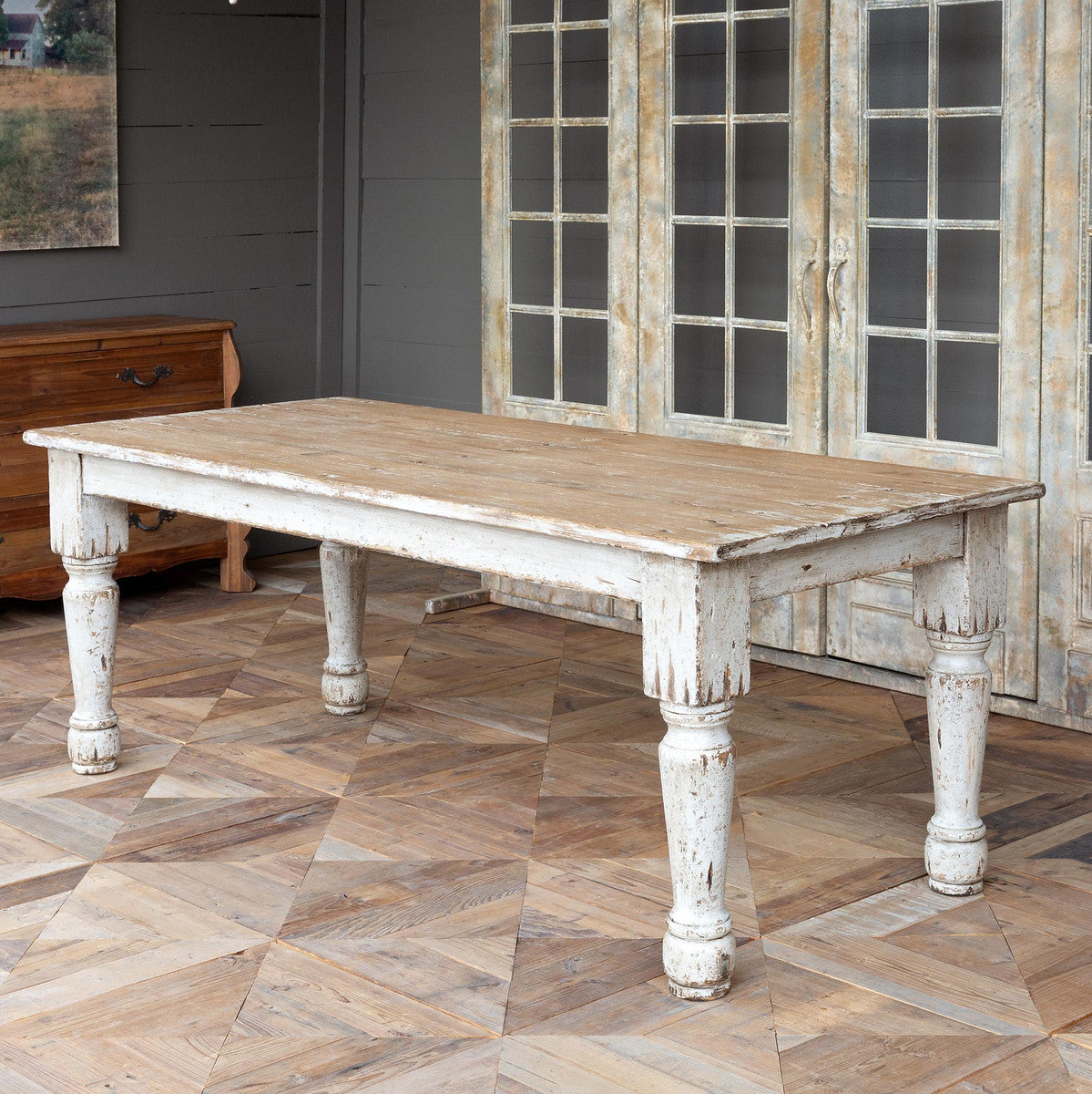 French Country Farmhouse Dining Table Painted Distressed