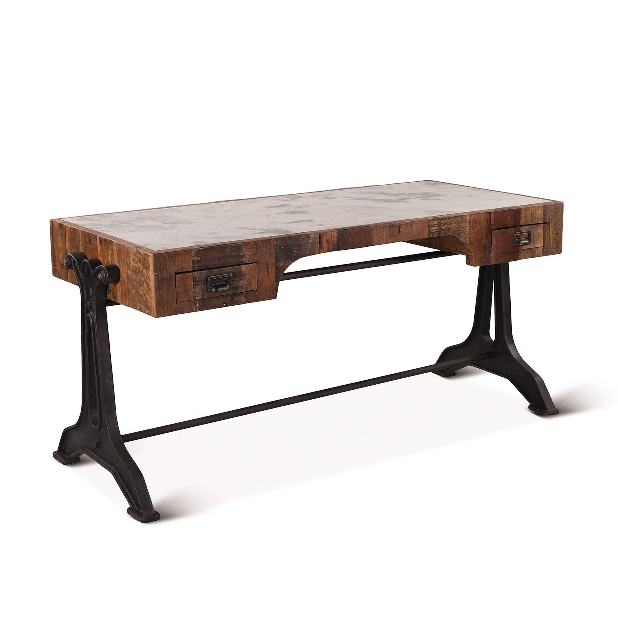 Reclaimed Iron Rustic Desk with Marble Top - Furniture on Main