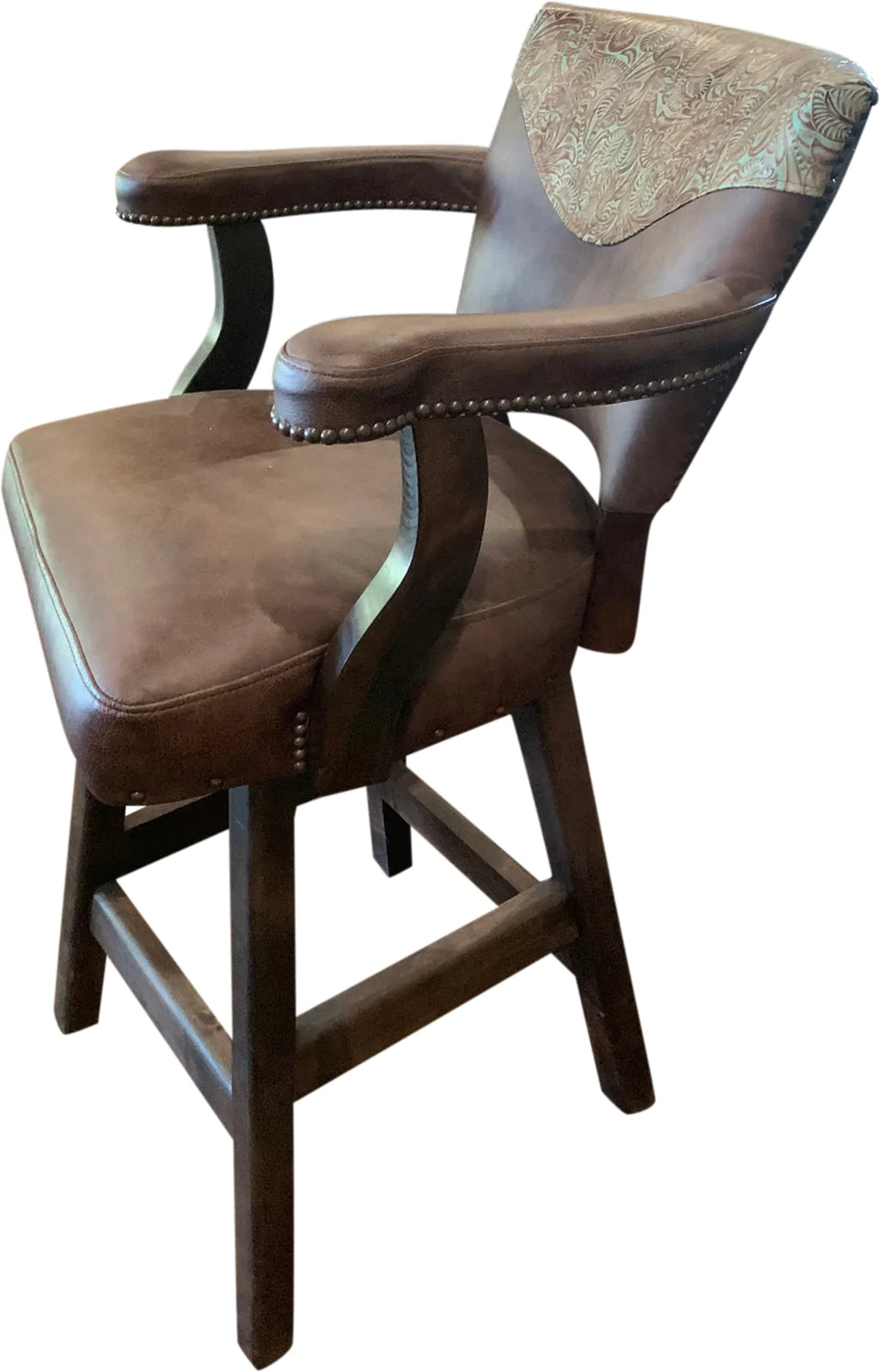Davenport Ranch Western Leather Barstool Floral Turquoise Brown Bar Height