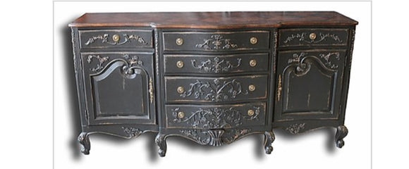 French Hand Carved Sideboard Blackwash Distressed - Furniture on Main