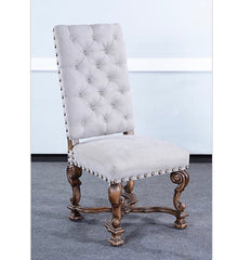 Olde World Button Tufted Ornate Side Chair Set of 2 Grey Linen - Furniture on Main