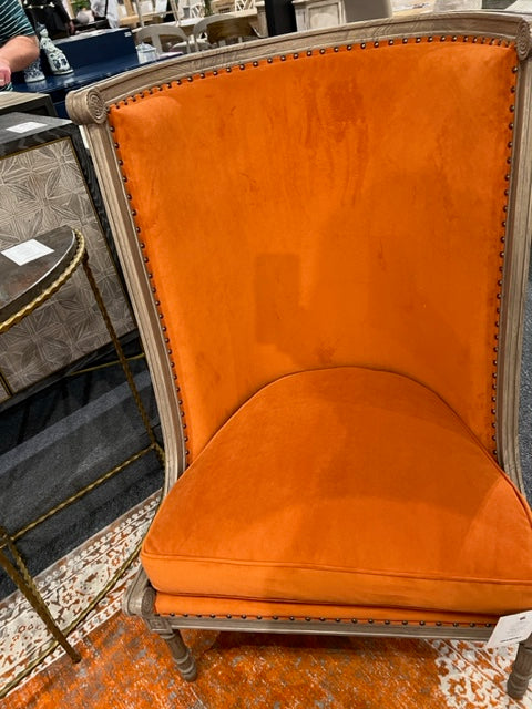 Oda High Back Chair Hermes Orange Velvet