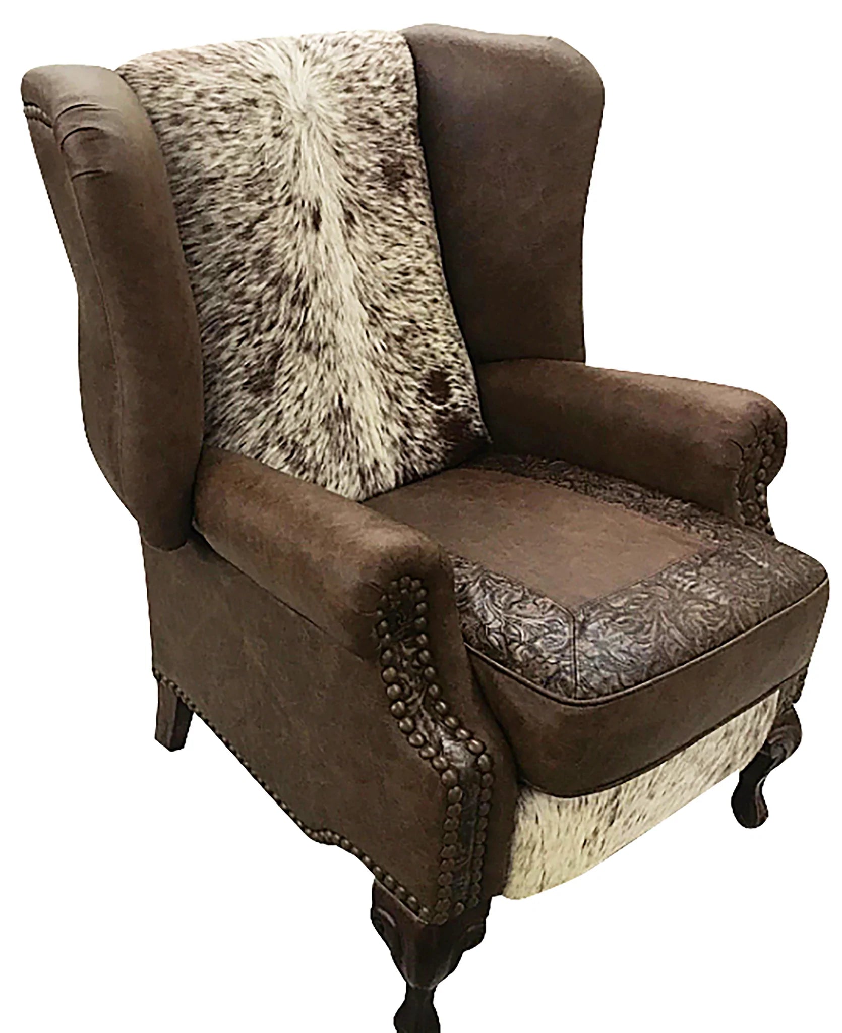 Ranch Wingback Recliner Palio Chaps Leather  with Hair on Hide