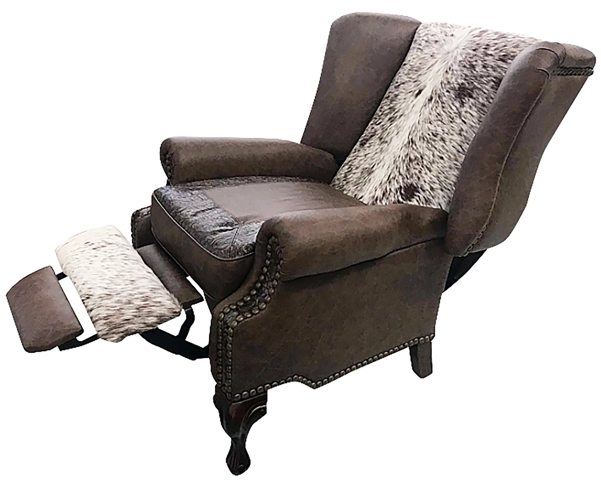 Ranch Wingback Recliner Palio Chaps Leather  with Hair on Hide