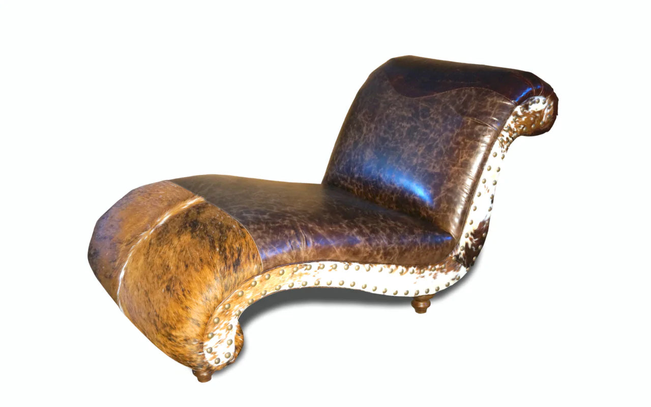 Cowboy Cowhide Chaise Lounge Buffalo distressed leather